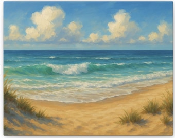 Coastal Beach Scene Art Print: Calming Ocean Waves Landscape (Digital Download)