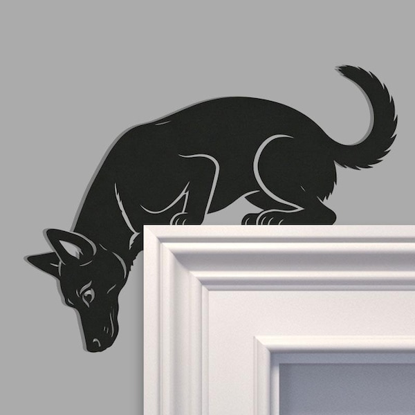 Curious Belgian Malinois Metal Door Topper
