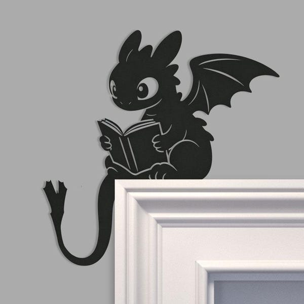 Toothless dragon holding a book Metal Door Topper