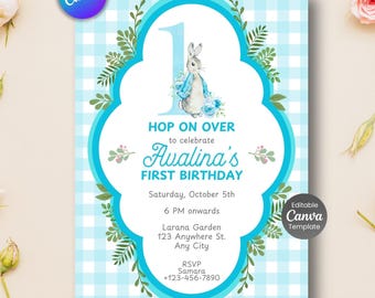Editable Bunny First Birthday Invitation – Spring Woodland Party Template (Digital Download)