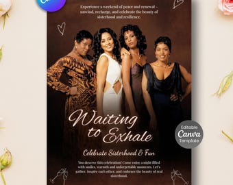 Cartel de bienvenida para fiesta de pijamas "Esperando un respiro", plantilla editable, póster imprimible para noche de chicas, noche elegante para damas