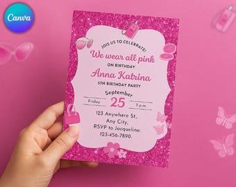 Invitación de cumpleaños inspirada en Chicas Pesadas, fiesta de Noche de Chicas Pesadas, invitación rosa de Chicas Pesadas para fiestas de 18 y 21 años.
