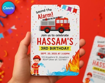 Invitación de cumpleaños de camión de bomberos, invitación de camión de bomberos, invitación de camión de bomberos, cumpleaños de bombero, descarga digital