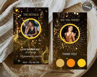 Cena de cumpleaños de lujo con temática dorada de Evite: elegante invitación digital de Canva