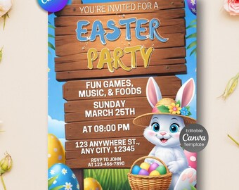 Easter Egg Hunt Invitation, Whimsical Bunny Party Invite (Digital Download)