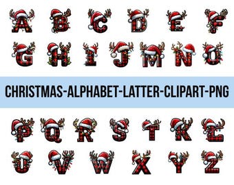 Christmas Alphabet PNG Clipart, Festive Doodle Letters (Digital Download)