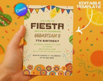Invitación de Cumpleaños Fiesta, Diseño Floral Papel Picado (PDF editable)