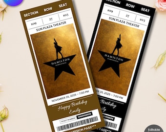Plantilla editable de entradas para Hamilton Broadway, recuerdo personalizado (descarga digital)