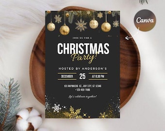 Editable Christmas Party Invitation, Retro Holiday Dinner (Digital Download)