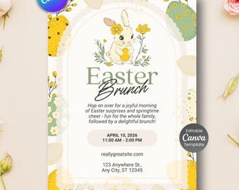 Easter Brunch Invitation, Bunny Egg Hunt Flyer (Editable Canva Template)
