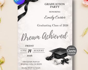 Editable Black Bow Graduation Party Invitation (Digital Download)