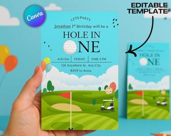 Golf First Birthday Invitation - Hole-in-One Par-Tee (Editable PDF)