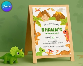 Invitación de cumpleaños de dinosaurio para 2.º cumpleaños, plantilla de invitación de cumpleaños de dos dinosaurios Rex, invitación de cumpleaños de dinosaurio editable, dinosaurio niño, imprimible