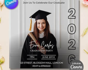Graduation Announcement Flyer, Custom Senior 2026 Invitation (Editable Canva Template)
