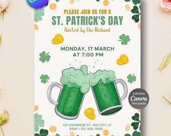 Editable St. Patrick's Day Newspaper Invitation | Shamrock Beer Party Template (Digital Download)