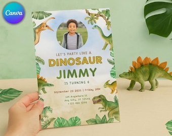 Invitación editable de dinosaurio, invitación para fiesta de cumpleaños de dinosaurio, invitación para fiesta de T-Rex, invitación para cumpleaños de dinosaurio