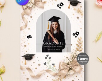Wildflower Graduation Invitation, Boho Botanical Grad Party Invite, Photo (Digital Download)