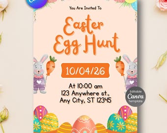Easter Egg Hunt Invitation, Church Event, Editable Canva Template (Digital Download)