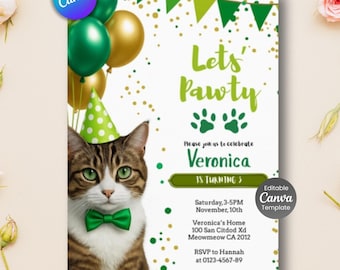 Editable Cat Birthday Invitation, Kitten Party (Digital Download)