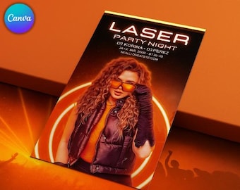 Invitación de cumpleaños con laser tag, invitación con laser tag, invitación con laser tag neón, descarga digital para fiesta con láser neón