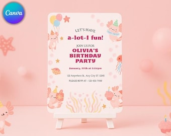 Invitación de cumpleaños de ajolote en acuarela: fiesta de niñas, invitación de cumpleaños de ajolote, invitación de cumpleaños submarina