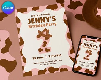 Invitación de cumpleaños de vaquera rosa, fiesta vaquera de baile, invitación a fiesta de cumpleaños vaquera de baile, invitación para niña, invitación de rodeo rosa