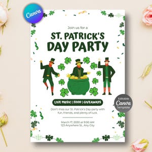 St. Patrick's Day Birthday Invitation Rainbow Shamrocks Pot of Gold Custom Printable Lucky ONE