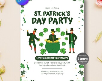 St. Patrick's Day Birthday Invitation Rainbow Shamrocks Pot of Gold Custom Printable Lucky ONE
