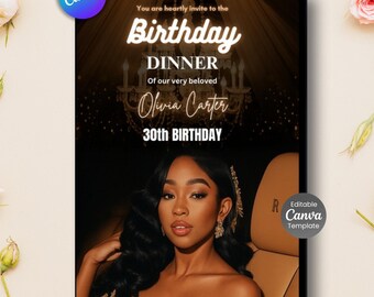 Elegant Gold Birthday Dinner Invitation, Luxe Design (Editable PDF)