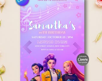 Anime Birthday Invitation | Kpop Theme, Editable Canva Template