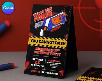 Invitación de cumpleaños para batalla de dardos, fiesta de gamers, invitación para chicos estilo Nerf