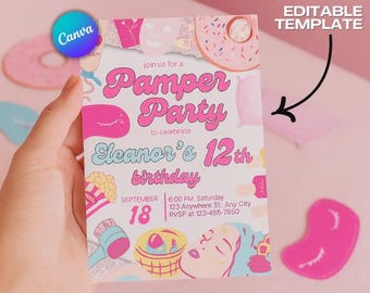 Invitación editable para fiesta de mimos, brillo neón (PDF)