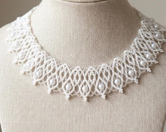 Hochzeit Perlen Halskette | Eleganter weißer Braut Choker | Handgewebte Perlenarbeit