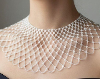 Weiße Perlen Halskette | Ukrainische Siljanka Schmuck | Traditionelles slawisches Accessoire