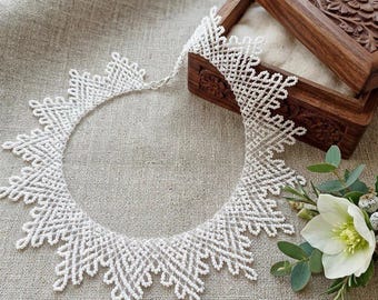 Weiße Perlen-Hochzeits-Halskette | Braut Spitzenkragen | Tschechische Perlen Bib Halskette | Statement Brautschmuck