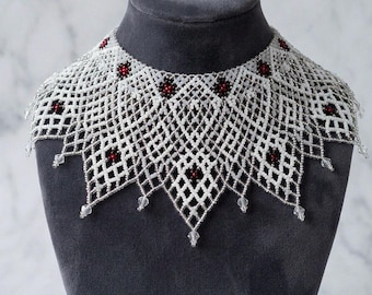 Weiß Ukrainische Perlenkette | Traditioneller handgemachter Schmuck |  Geschenk für sie