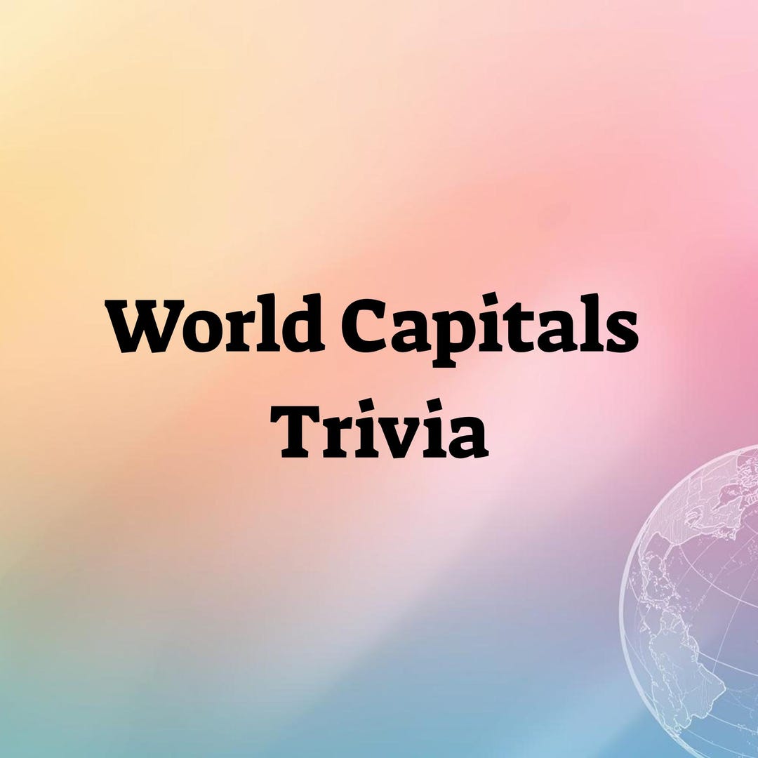 World Capitals Trivia Game: 100 Q&A Slides (PDF Download) - Etsy