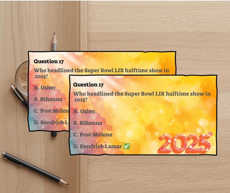 Halftime Bonus Question Ultimate 2025 Pop Culture Trivia | 100 Questions | Perfect NYE Party ...