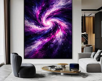 Galaxie Wand-Kunstdruck, Lila Nebel Abstraktes Poster, Kosmische Raum-Wirbel-Kunst, Buntes Universum-Dekor, Modernes Astrales Wohndekor