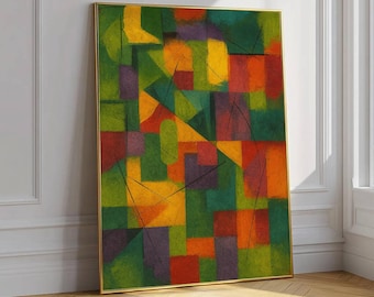 Geometric Art Print, Mid-century Modern, Abstract Colorful Shapes