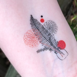 Black & Red Floral Sketching Temporary Tattoo (Individual)
