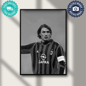 Paolo Maldini Poster, Football Print, Soccer Canvas, Sports Wall Art, Motivational Sports Poster, Vintage Football Art, Sports Decor