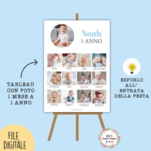 TABLEAU con FOTO da 1 a 1 anno, battesimo, compleanno, segnaposto, bambino, party kit animali, cioccolatini, allestimento festa, palloncini