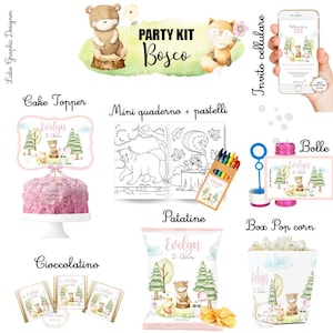 PARTY KIT ANIMALI del bosco e orsetto, battesimo, compleanno bambini, cioccolatini, segnalibro, invito social, bomboniere piantabili, menù