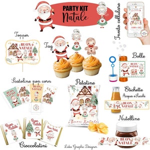 PARTY KIT NATALE, babbo natale, nascita, compleanno, battesimo, comunione, cresima, bambini, cioccolatini, segnalibri, renna, tag bomboniera
