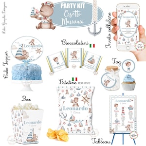PARTY KIT ARCOBALENO Orsetto Marinaio, nascita, battesimo, compleanno, comunione, mare, bambini, cioccolatini, segnalibro, invito festa