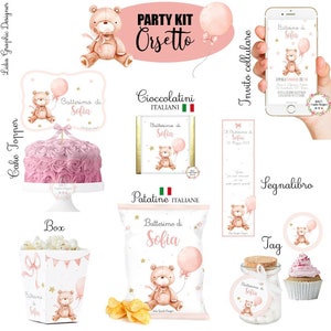 PARTY KIT battesimo tema orsetto, party kit primo compleanno, bomboniera orsetto, Nutelline personalizzate, festa di compleanno, bambino
