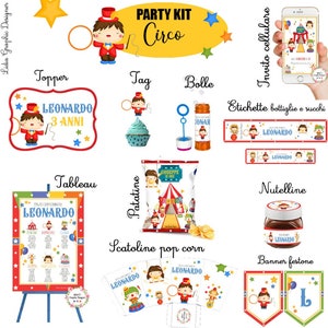 PARTY KIT CIRCO, Primo compleanno, 1 anno, 2 anni, decorazioni Festa, allestimento festa, Bambino, cioccolatini,  segnatavolo, segnalibri