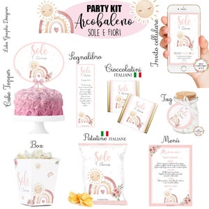 PARTY KIT ARCOBALENO, sole, nascita, battesimo, compleanno, comunione, cresima, bambini, cioccolatini, segnalibro, matite piantabili, rosa
