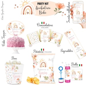 PARTY KIT ARCOBALENO Bho, sole, nascita, battesimo, compleanno, comunione, cresima, bambini, cioccolatini, segnalibro, matite piantabili